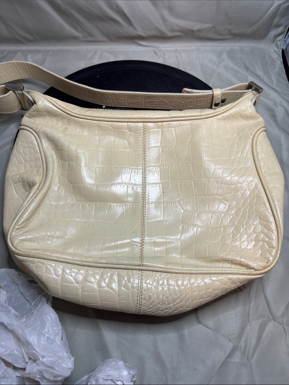 Cream Croc-Embossed Shoulder Bag - Unbranded Groupo Italiano